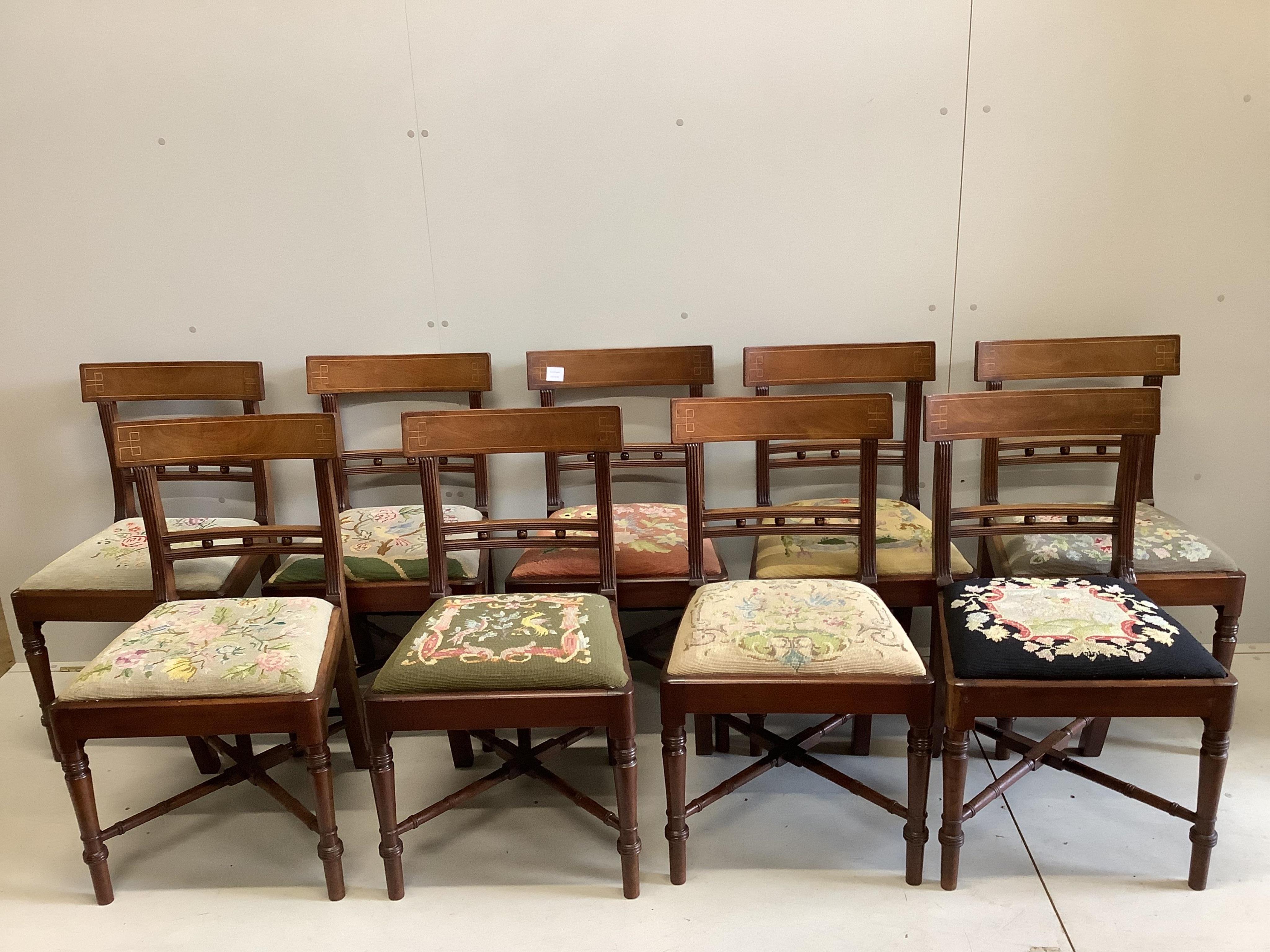 A set of nine Regency mahogany single dining chairs. Condition - fair